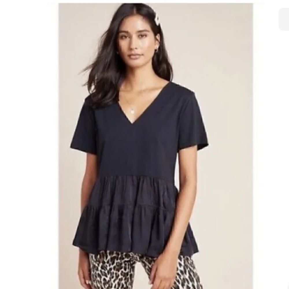 Maeve Louisa Tiered Tee Size Small Navy Blue Anthropologie
